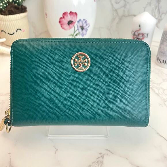 Tory Burch Handbags - Tory Burch Zip-Around Wallet Emerald Green Saffiano Leather